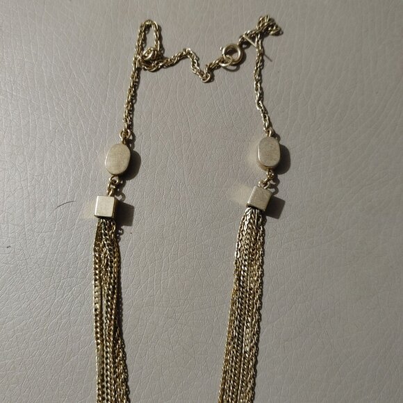 Emmons Necklace Gold Tone 5 Strand Chain Vintage Geometric Accent 16 Inches - Picture 10 of 11